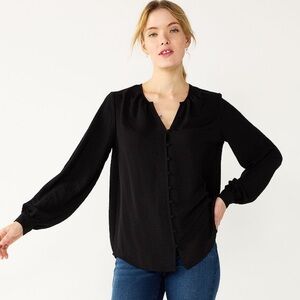 NWT Nine West black button front balloon sleeve tunic size XL